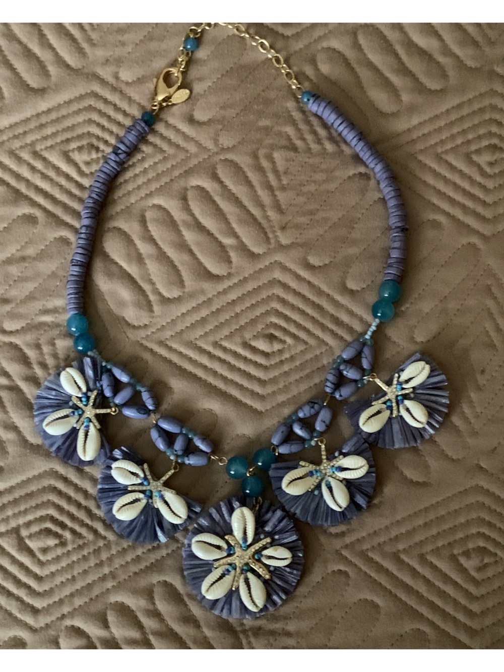 Lavender and Teal Shell Embellished Statement Necklace